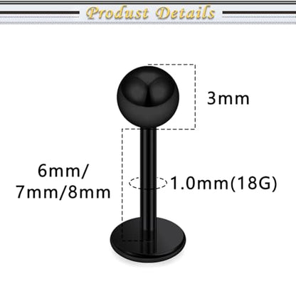 Internally Threaded Labret Studs 18G 16G 14G Surgical Steel Lip Piercing Jewelry with Claw Tool Monroe Snake Bite Jewelry Flat Back Barbell for Women Men Plus Piercing Ball Grabber Tool - color: black, size: 18g,ball+spike end