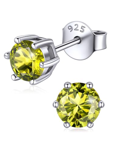 ChicSilver 925 Sterling Silver Earrings Sparkling Heart/Round/Princess Cut Birthstone Earrings for Women Birthday Jewelry with Gift Box - style: C.August(Peridot)-Round Cut