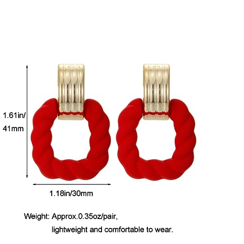 RUOFFETA Rectangle Earrings for Women, Acrylic Square Earrings Twisted Geometric Statement Jewelry - color: Red Gold
