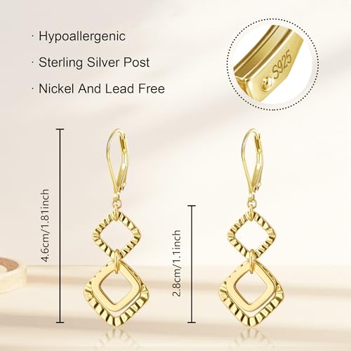 ALEXCRAFT Gold Hammered Double Circle Leverback Dangle Earrings | Hypoallergenic, Drop Handmade, Hammered Round, Minimalist Boho - color: B-14k Gold