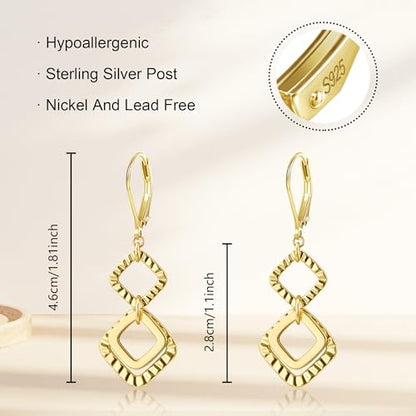 ALEXCRAFT Gold Hammered Double Circle Leverback Dangle Earrings | Hypoallergenic, Drop Handmade, Hammered Round, Minimalist Boho - color: B-14k Gold