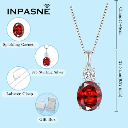 Birthstone Necklace for Women 925 Sterling Silver | Oval Cut Pendant Necklace, Jewelry for Mom Wife - color: Deep Red