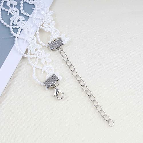 YienDoo Vintage Lace Choker Necklace White Gothic Lace Pattern Punk Tassel White Pearl Beaded Pendant Princess Bridal Lolita Statement Necklace Jewelry For Women