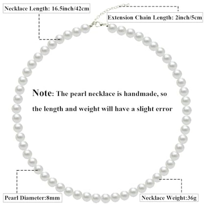 Pearl Choker Necklace for Women, 4/6/8/10mm White Imitation Pearl Necklace, Round Faux Glass Pearl Necklace, Pearl Necklace, Elegant Wedding Parties Pearl Necklace - color: Diameter of Pearl 8mm