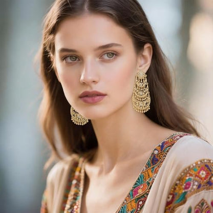 Bohemian Gold Long Tassel Dangle Drop Earrings, Beaded Chandelier Earrings for Women Extra Long Earring Party Wedding Wear Holiday Jewelry Accessories Gifts