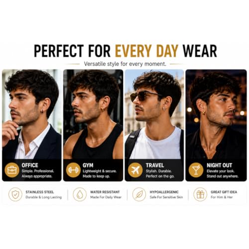 3 Pairs Stainless Steel Huggie Hoop Earrings for Men and Women – Black, Gold & Silver Hinged Hoop Set – Hypoallergenic Small Clicker Earrings for Everyday Wear