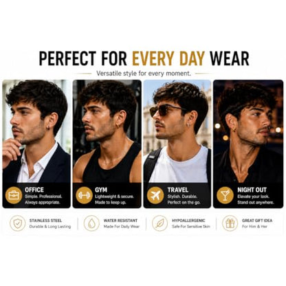 3 Pairs Stainless Steel Huggie Hoop Earrings for Men and Women – Black, Gold & Silver Hinged Hoop Set – Hypoallergenic Small Clicker Earrings for Everyday Wear