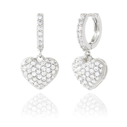 CZ Heart Dangle Earrings for Women 14K Gold Plated Pave Cubic Zirconia Heart Drop Huggie Hoop Earrings Minimalist Small Cute Crystal Love Jewelry Gifts Her Mom Daughter [HER-CZ] - color: Silver