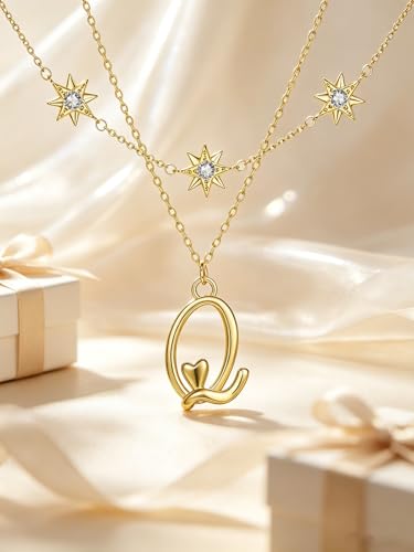 14K Gold A-Z Initial Lette Necklace Star Choker Women Necklace | Personalized Initial Jewelry, Meaningful Name Letter Gift for Women Wife Mom Friend, Perfect Present For Birthday/Anniversary - style: 14K Gold-Q
