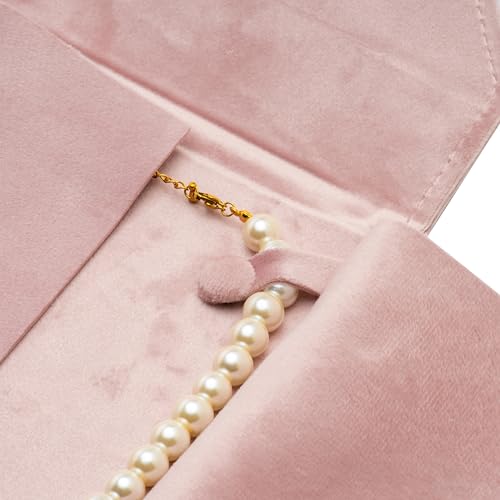 Velvet Necklace Jewelry Travel Folder Storage Display Case (Pink) - color: Pink
