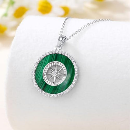 AOBOCO 2026 Graduation Gifts 925 Sterling Silver Compass Pendant Necklace High School College Graduation Jewelry Gifts for Women Daughter - style: C-Malachite