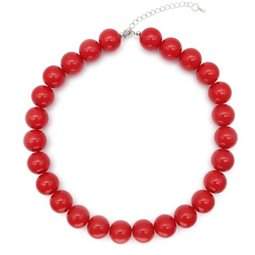 Red Beaded Necklace for Women Chunky Beaded Necklace Adjustable Acrylic Bead Choker Necklaces Big Statement Necklaces Jewelry Accessories - color: 18MM Chunky Red Necklace