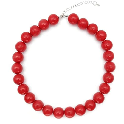 Red Beaded Necklace for Women Chunky Beaded Necklace Adjustable Acrylic Bead Choker Necklaces Big Statement Necklaces Jewelry Accessories - color: 18MM Chunky Red Necklace