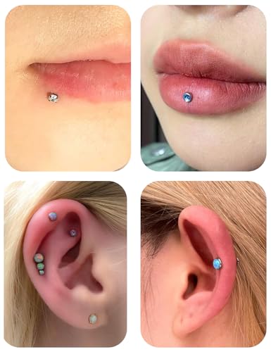 16G 18G 20G Threadless Flat Back Nose Ring Studs Earrings 316L Surgical Steel Tragus Helix Cartilage Earrings Medusa Labret Lip Rings Piercing Jewelry For Women Men Opal CZ 2mm 3mm - style: 18G-6MM Length-Top 3mm