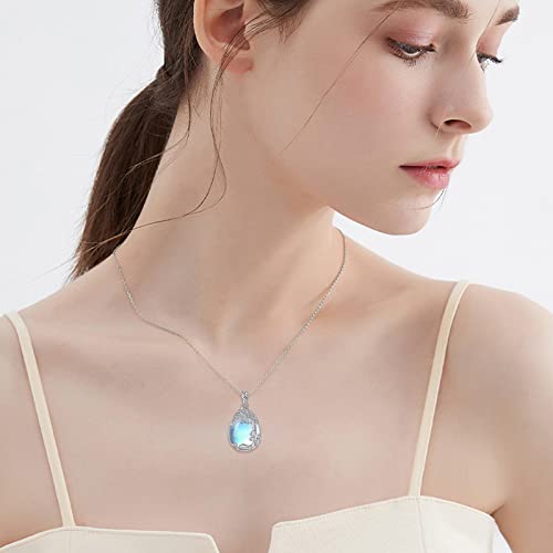 YAFEINI 925 Sterling Silver Moonstone Necklace Filigree Teardrop Pendant Necklace Jewelry for Women Girls - color: B-Tree of Life Moonstone Necklace