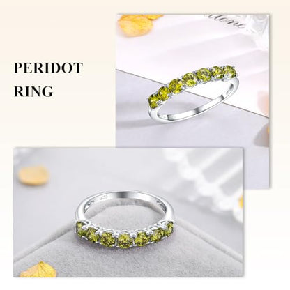 Birthstone Wedding Band Eternity Rings 925 Sterling Silver Rings Stackable Anniversary Engagement Rings Cubic Zirconia Inlaid Created Garnet/Amethyst/Sapphire Ring 7 Stone Ring, Size 6 to 10 - color: Peridot