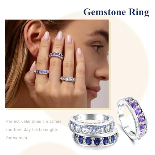 Amethyst Emerald Ruby Sapphire Wedding Band Anniversary Women Rings | 925 Sterling Silve|Hypoallergenic|Standard Size|Ruby|Sapphire|Emerald|Wedding Anniversary Jewelry|Genstone Ring|Holiday Gifts - color: Sapphire