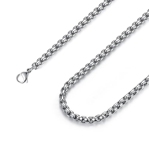 FOSIR Mens Chain Necklaces, Stainless Steel Rolo Chain Necklace for Men and Women, Silver Tone Box Chains for Men, Wide 2/3/4/5mm - size: 18.0 Inch long, style: 5mm-stainless steel