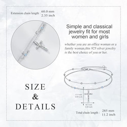 LUHE Cross Ankle Bracelets Sterling Silver Religius Double Chain Anklets Christian Baptism Layered Anklet Jewelry Gifts for Women - style: Luxury cross anklet