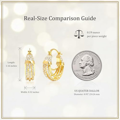 Sonateomber Gold Chunky Crystal Hoop Earrings for Women, Trendy Statement Sparkly CZ Rhinestone Thick Open Hoops Earings Hypoallergenic Wedding Prom Everyday Accessories Fashion Jewelry Gift - color: Gold Layered