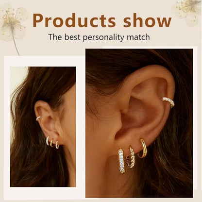 4 Pairs Small Huggie Hoop Earrings for Women, 14k Gold Plated Hypoallergenic Earrings, Lightweight Cartilage Earring stacks, Minimalist Gold Jewelry Gift Set