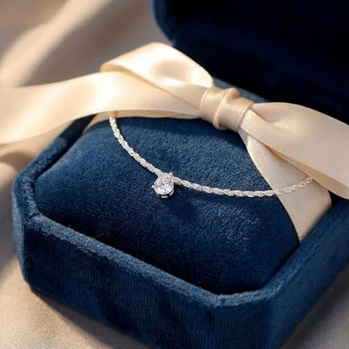 Silver Heart Charm Link Anklet for Women, Adjustable Handmade Cubic Zirconia Stackable Waterproof Summer Beach Chain Anklets Jewelry Accessories Gift - color: Silver CZ