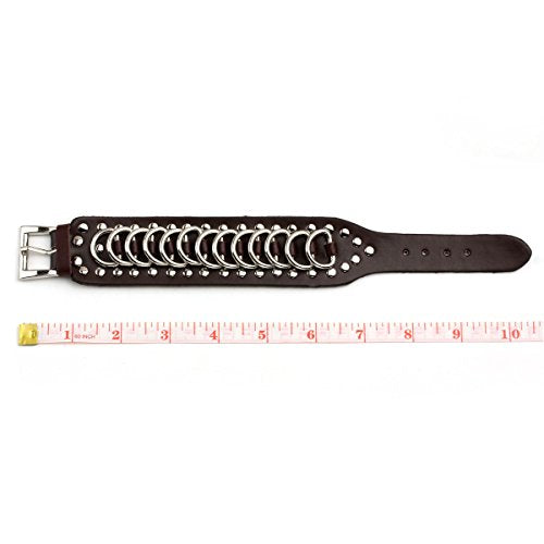 Eigso Punk Leather Studded Rock Bracelet for Men Women Gothic Rivets Y2K Black Wristband for Man Woman - color: Brown