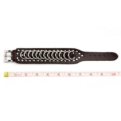 Eigso Punk Leather Studded Rock Bracelet for Men Women Gothic Rivets Y2K Black Wristband for Man Woman - color: Brown