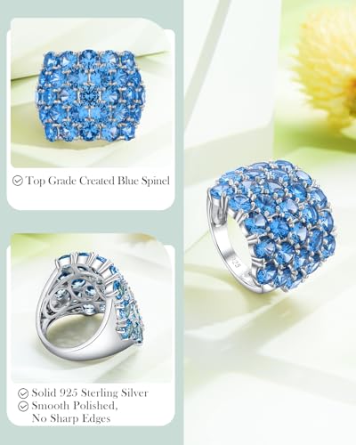 925 Sterling Silver Pave Birthstone Chunky Statement Rings for Women Men | 14K Gold Plated/Silver Large Dome Ring Birthday Cocktail Jewelry,Size 6 to 10(with Gift Box) - color: 12-Created Blue Spinel-Dec.