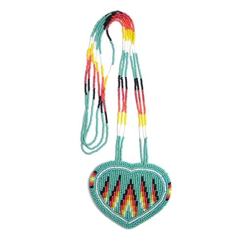 Handmade Native American Style Tribal ethnic Seed Bead Beaded Layered Medallion Necklace - color: Heart - Turquoise