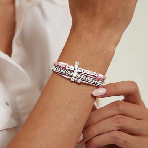 Leather Wrap Bracelets for Women, Boho Leopard Multi-Layer Crystal Beads Cuff Jewelry - color: J-Warp-051