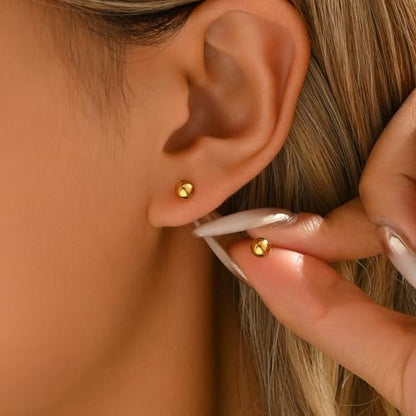 Dainty Stud Earrings for Women 18K Gold Plated Tiny Ball Stud Earrings Minimalist Bead Studs for Women - size: Ball 5MM