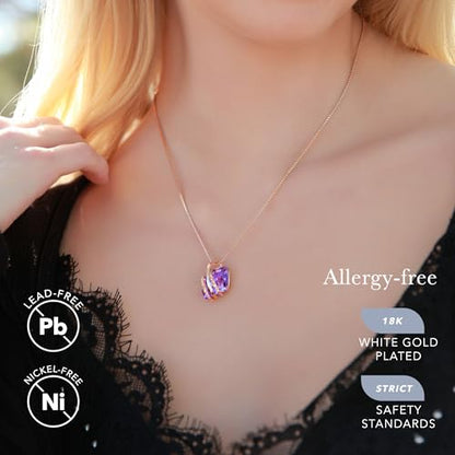 Leafael Wish Stone Pendant Necklace with Birthstone Crystal, 18K Rose Gold Plated/Silvertone, 18" + 2" - color: 106-June-Alexandrite Light Purple-Rose Gold Plated