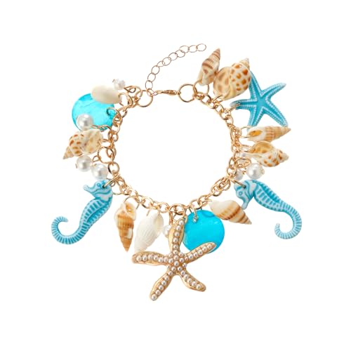 RUOFFETA Shell Starfish Necklace Bracelet Conch Statement Chunky Necklace Mermaid Costume Jewelry Beach Jewelry for Women - style: Anklet Blue