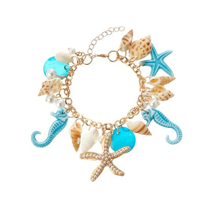 RUOFFETA Shell Starfish Necklace Bracelet Conch Statement Chunky Necklace Mermaid Costume Jewelry Beach Jewelry for Women - style: Anklet Blue