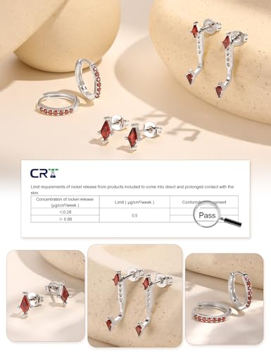 3 Pairs Stackable Kite Stud Earrings Set for Women Trendy | Dainty Birthstone Stud Gold & 925 Sterling Silver Huggie Hoop Jacket Stack Earrings for Women 2026 - color: Silver-Red Ruby