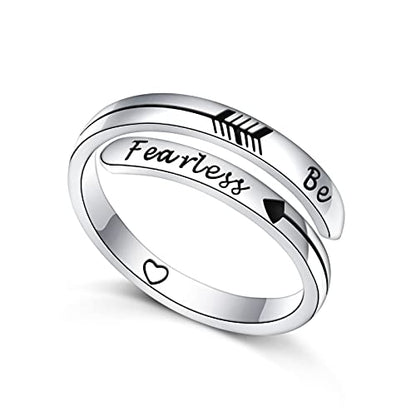 Ladytree Adjustable Inspirational Rings 925 Sterling Silver Stacking Wrap Spiral Twist Statement Band Encouragement Birthday Gift for Women Men - style: be fearless ring