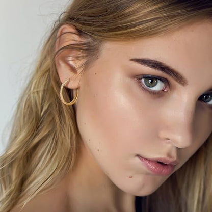 SANDRA REDD Gold Hoop Earrings 14K Gold Earrings for Women Gold Earrings | Cubic Zirconia 14K Gold Hoop Earrings for Women Hypoallergenic Lightweight Gold Hoop Earrings for Women 25/30/40mm - size: 30mm