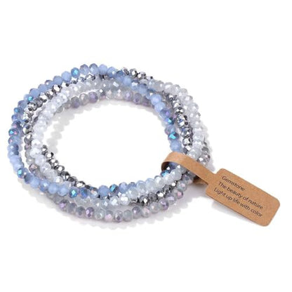 Boho Crystal Glass Beaded Stretch Bracelet Set, Stackable Multilayer with Faux Pearl, Handmade Friendship Jewelry for Women - color: Blue