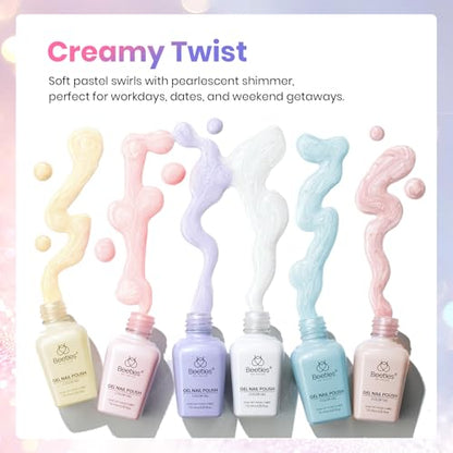 Beetles Gel Nail Polish Set- Creamy Twist 6 Colors Pearlescent Gel Polish | with Dotting Pen Soak Off UV/LED Nail Polish Gel Home Salon Manicure Nail Gel Gift for Women - color: Creamy Twist