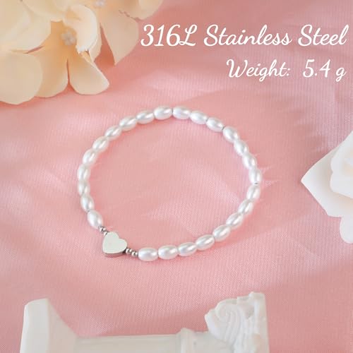 DAYANEY Pearl Bracelets for Women Gold Bracelet Silver Pearl Jewelry | Gold Bracelet Silver Pearl Jewelry Summer Gifts for Girls Dainty Daisy and Heart Bracelets Cute Floral Jewelry for Bridesmaid - style: Heart Pearl
