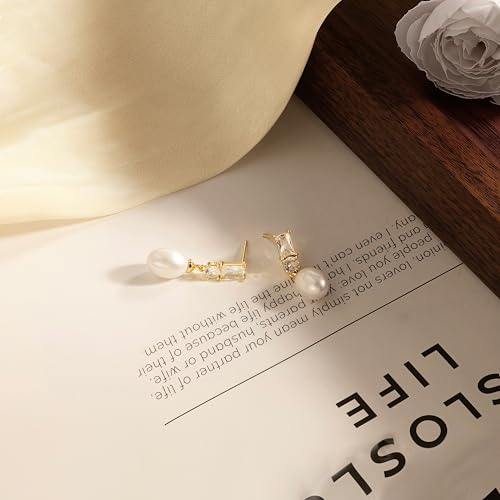 Pearl Earrings for Women:Gold Wedding Dangle Drop Earring Pearl Jewelry | 14K Gold Plated Pearl Drop Earrings for Women,Dainty Wedding Bride Earring Studs,Gold Dangle Drop Earring,Waterproof Jewelry - size: 1 pcs-18