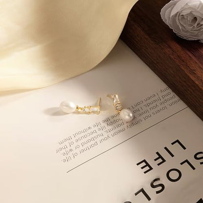 Pearl Earrings for Women:Gold Wedding Dangle Drop Earring Pearl Jewelry | 14K Gold Plated Pearl Drop Earrings for Women,Dainty Wedding Bride Earring Studs,Gold Dangle Drop Earring,Waterproof Jewelry - size: 1 pcs-18