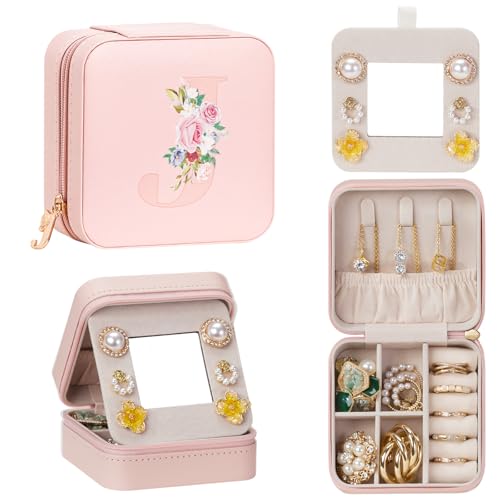 Enthralite Personalized Jewelry Box for Travel: A-Z Initial Gift for Girls | 26 Letter Choices Make Each Gift Personal - For Those Who Value Personal Touches - Birthday&Graduation&Flower Girl Gifts - color: Pink, size: J