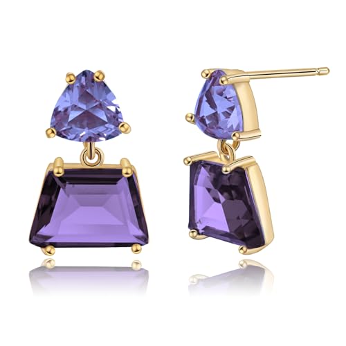 Hypoallergenic Brown Crystal Dangle Earrings for Women | Fashionable Amber Drops Ideal for Sensitive Ears - color: Purple, size: Small
