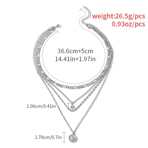 GIGB PBDK Layered Necklaces for Women Dainty 14K Gold Coin Sun Pendant Necklace Exaggerated Stackable Figaro Choker Necklace Trendy Birthday Jewelry Presents