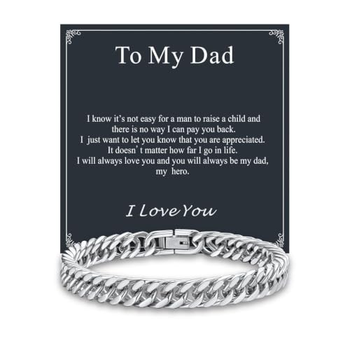Supcare Unique Anniversary Birthday Valentines Fathers Day Stainless Steel Cuban Link Bracelets for Men Him, To My Man Dad Husband Love Always Remember Wrist Chain Bracelet Jewelry Gifts - color: A-Steel 04 To My Dad, size: 7.5 Inches-8mm Width