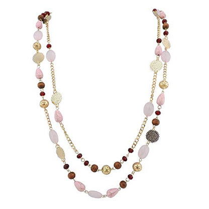 Bocar Long Necklaces for Women Trendy, Boho Layered Crystal Beaded Collar Necklaces for Women, Fashion Statement Necklaces Jewelry - color: Pink
