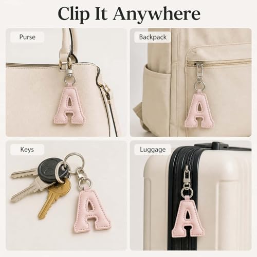 Initial Letter Keychain,Stainless Steel,Colorful Faux Leather Keyring for Backpack,Purse,Car Keys,Gift for Men Women - color: A
