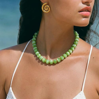 Chunky Colorful Choker Necklace for Women - Summer Beach Round Resin Beads Necklace, Trendy Statement Summer Beach Jewelry Birthday Gifts for Vacation Holiday - color: 14mm Light Green Beads